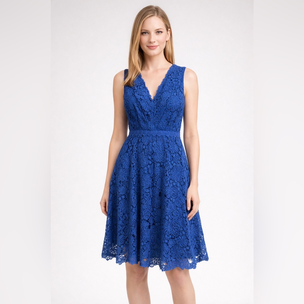 Donna Morgan Royal Blue Lace Midi Dress